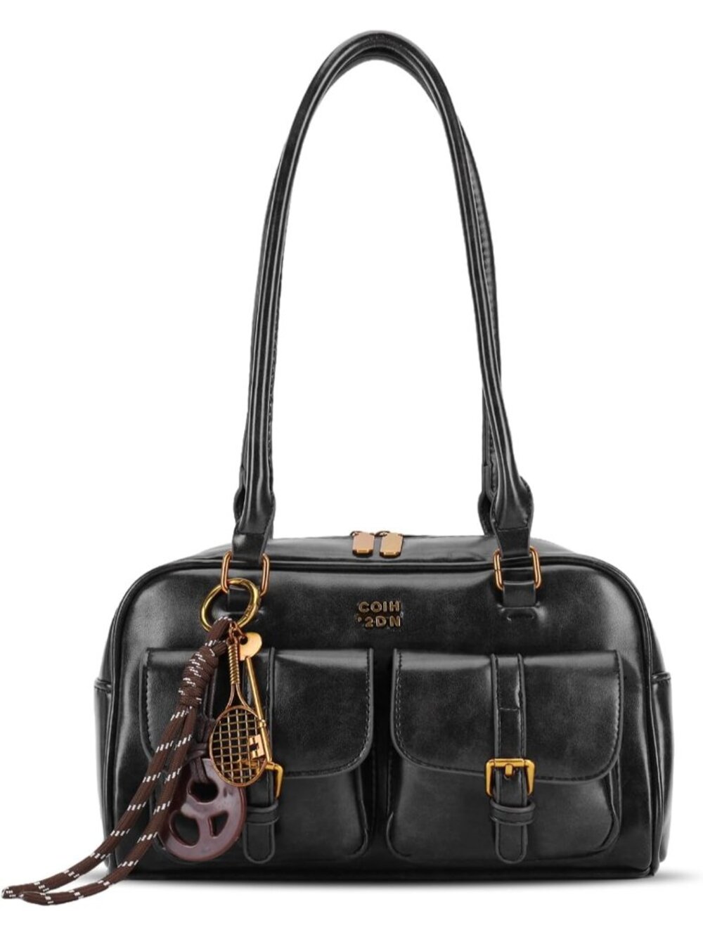 Women's Black Y2k Shoulder Handbags Multiple Pockets Retro Trendy Designer Bag